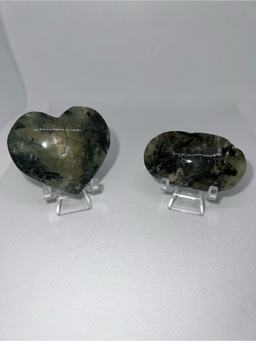 Natural Green Prehnite Crystal Set - Polished Heart & Palm Stone Set